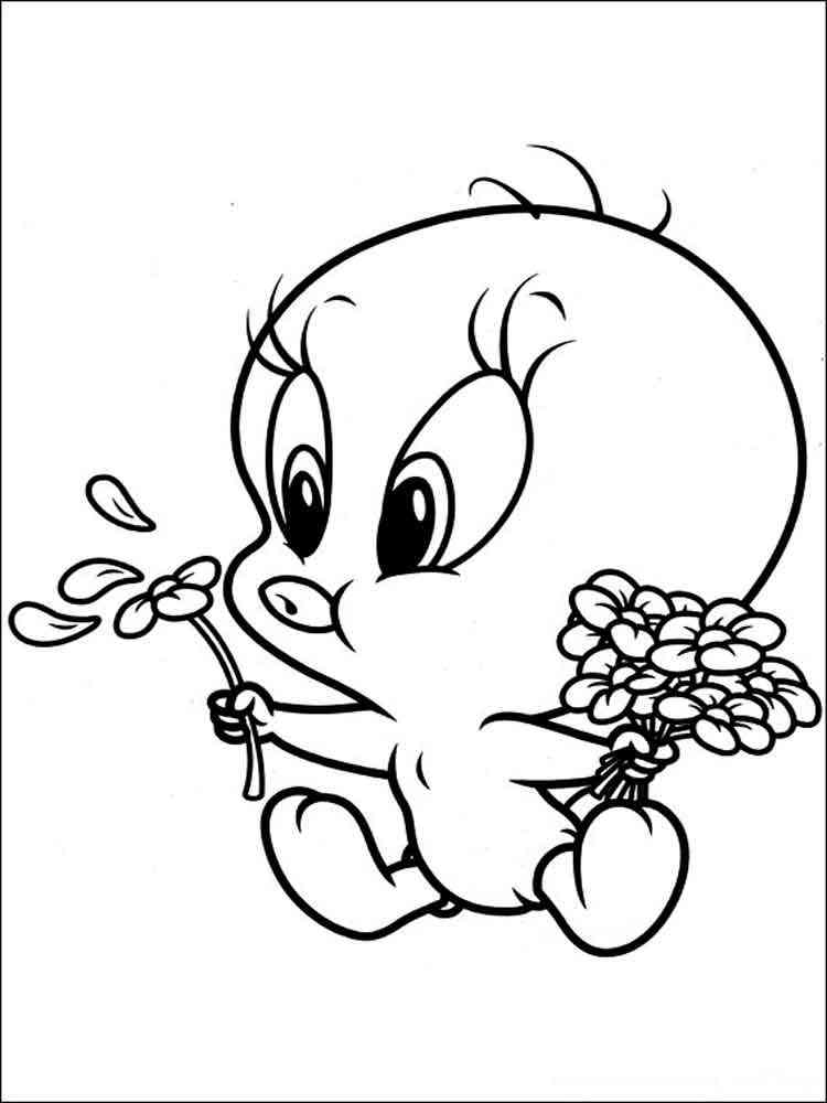 Baby Tweety holding flowers coloring page