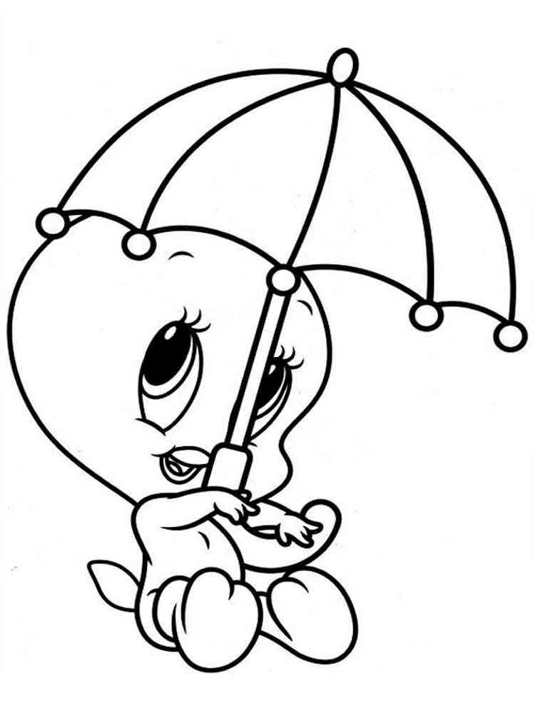 Baby Tweety with umbrella coloring page