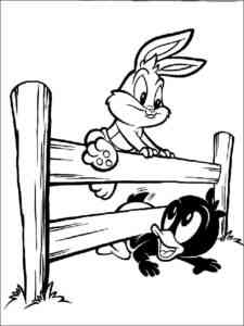 Babies Bugs Bunny and Daffy Duck coloring page