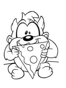 Baby Taz with pizza coloring page