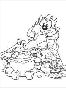 Baby Taz eats coloring page