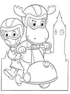Tyrone and Uniqua on a moped coloring page