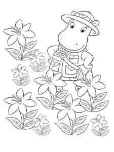 Tasha in the flower garden coloring page
