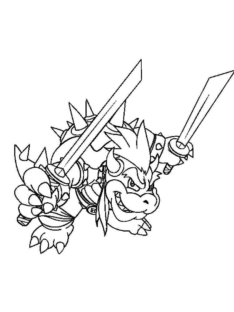 Bowser with swords coloring page