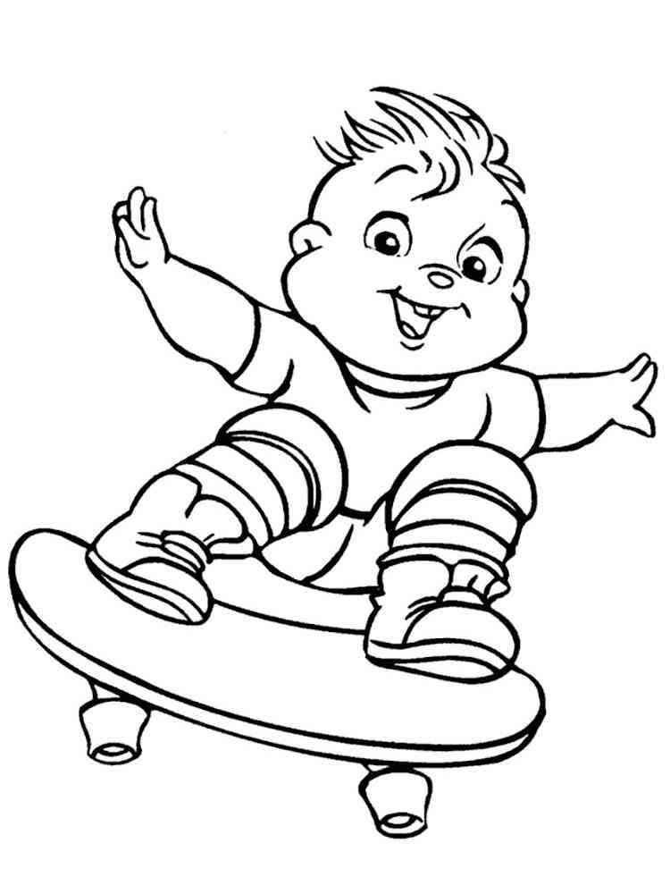 Theodore on a skateboard coloring page