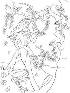 Aurora in the flower garden with animals coloring page