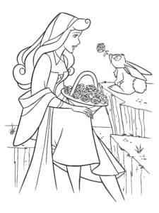 Rabbit helps Aurora pick flowers coloring page