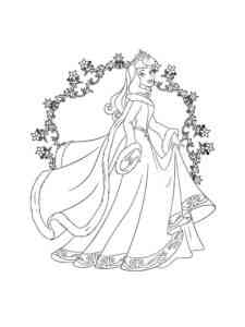 Aurora in dress and coat coloring page