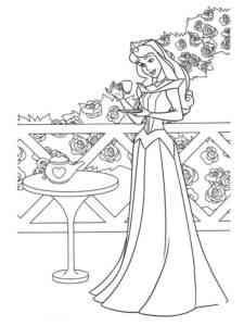 Aurora drinking tea coloring page