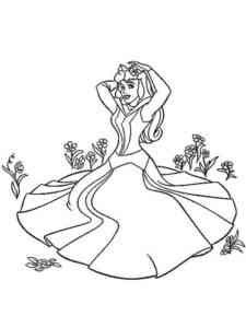 Aurora sits in a field with flowers coloring page