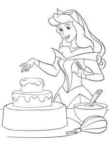 Aurora is preparing a birthday cake coloring page