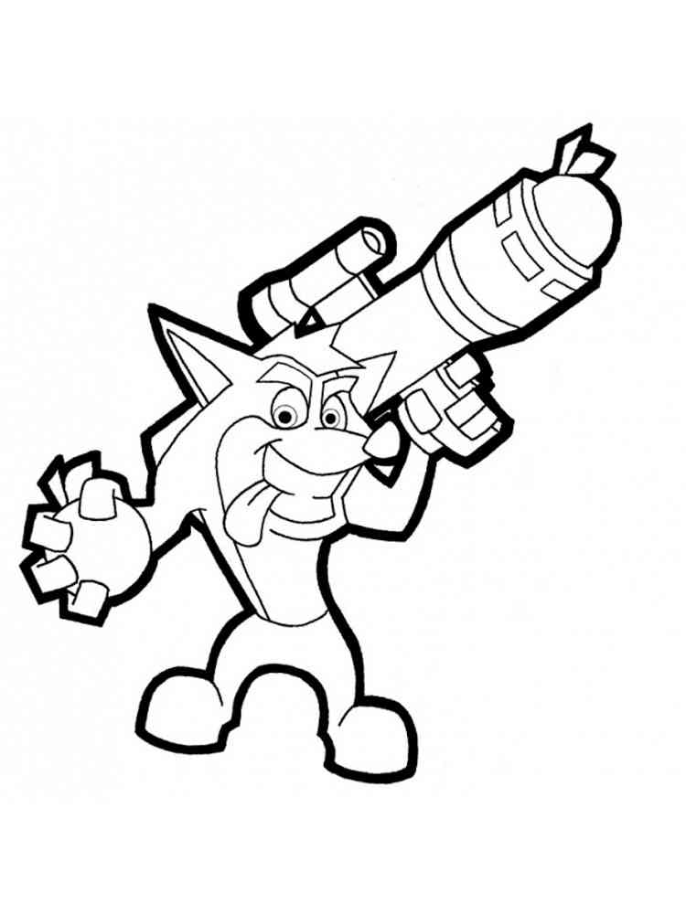 Crash Bandicoot with a rocket launcher coloring page
