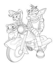 Crash Bandicoot on a motorcycle coloring page