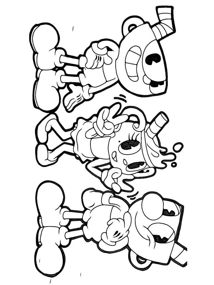 Ms. Chalice, Cuphead and Mugman coloring page
