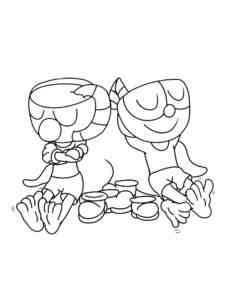 Cuphead and Mugman took their shoes off coloring page