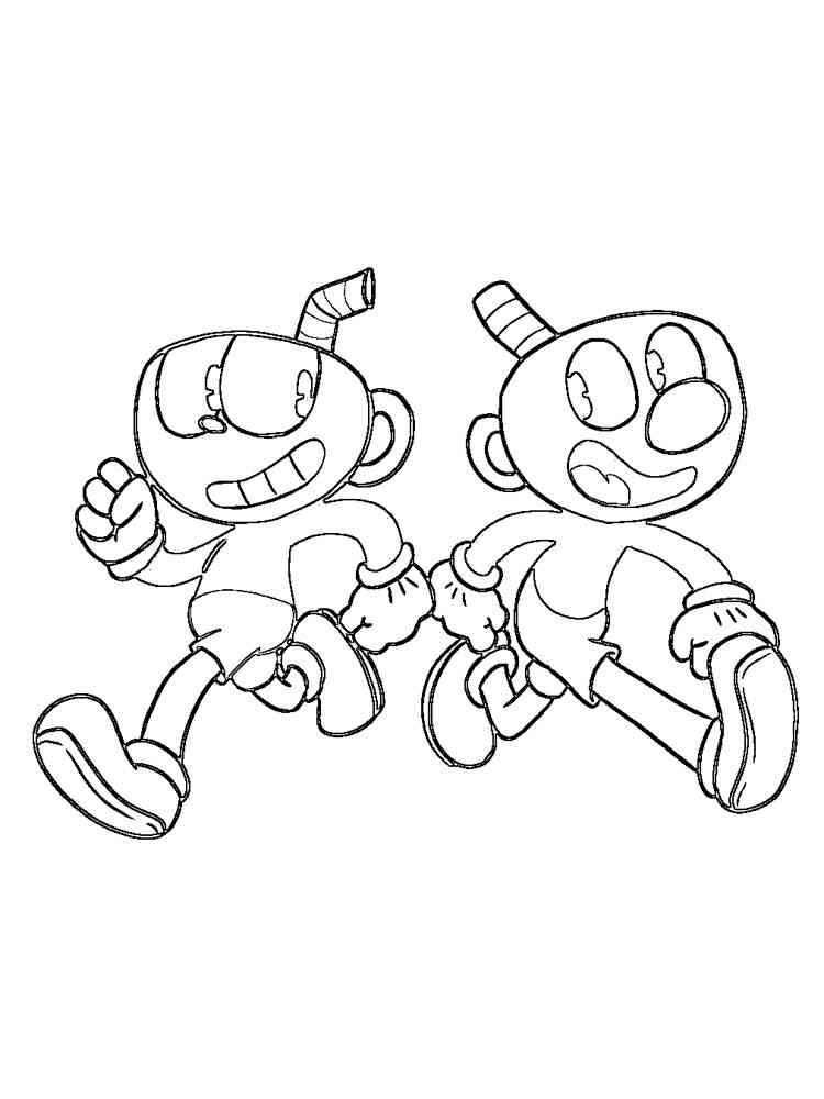 Cuphead and Mugman Running coloring page