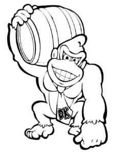 Donkey Kong with a barrel coloring page