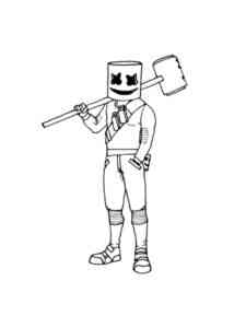 Marshmello Fortnite with Hammer coloring page