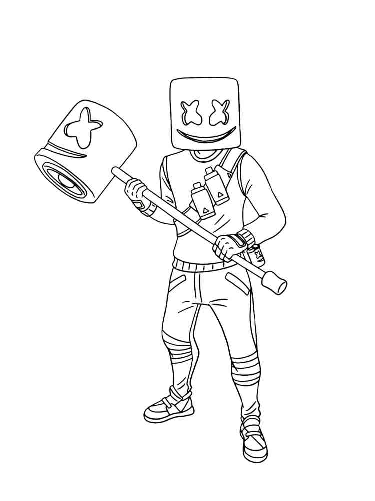 Marshmello with hammer coloring page