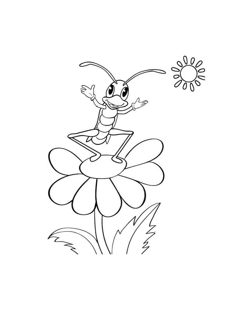 Grasshopper on flower coloring page