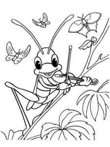 Grasshopper plays violin for butterflies coloring page
