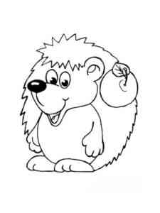Happy Hedgehog with apple coloring page