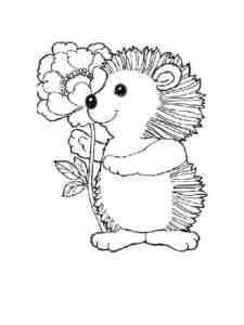 Hedgehog holding flower coloring page