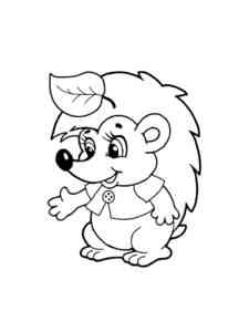 Hedgehog with a leaf on its head coloring page