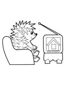 Hedgehog watches TV coloring page