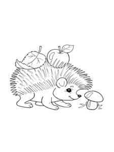 Hedgehog with apple and leaf on its back coloring page