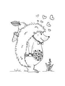 Hedgehog in love coloring page