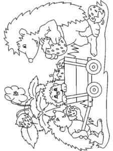 Hedgehogs picking berries coloring page