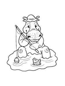 Hippo Fisherman coloring page