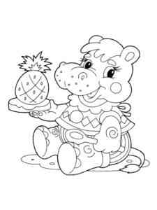 Hippo holds pineapple coloring page