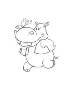 Hippo with Butterfly coloring page