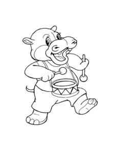 Hippo with drum coloring page