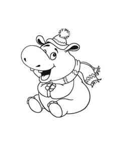 Hippo in hat and scarf coloring page