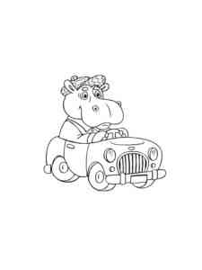 Hippo on the car coloring page