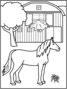 Horse on farm coloring page