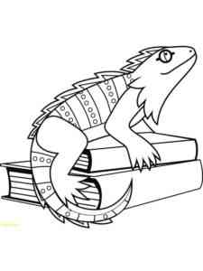 Iguana sits on books coloring page