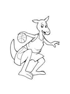 Kangaroo plays basketball coloring page