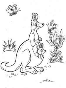 Cartoon Kangaroo with butterfly coloring page
