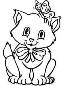 Kitten with bow coloring page