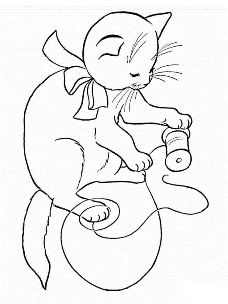 Kitten with strings coloring page