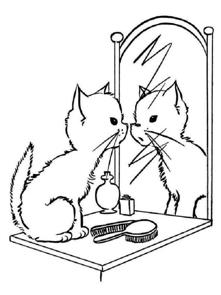 Kitten looks in the mirror coloring page