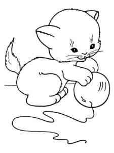 Kitten playing with a ball of thread coloring page
