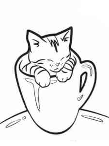 Kitten sleeping in the cup coloring page
