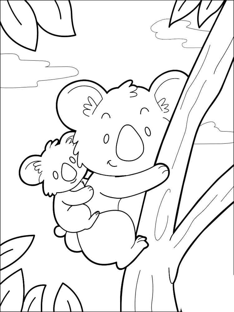 Cute Koala and cub coloring page