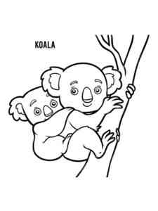 Koala with cub in tree coloring page