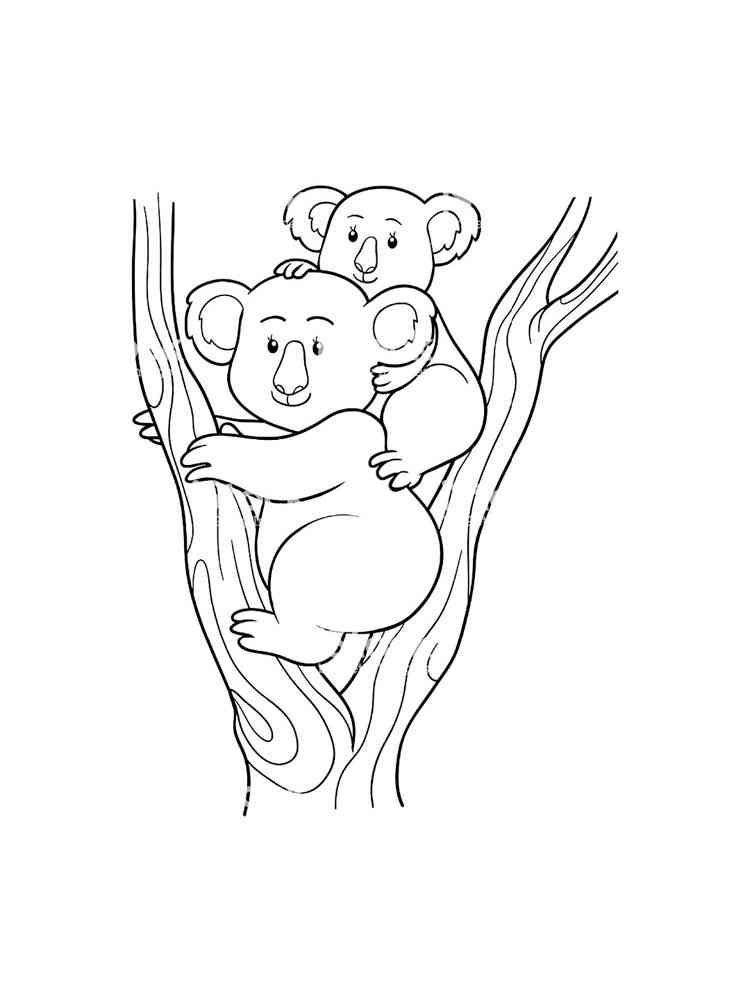 Koala with her cub in a tree coloring page